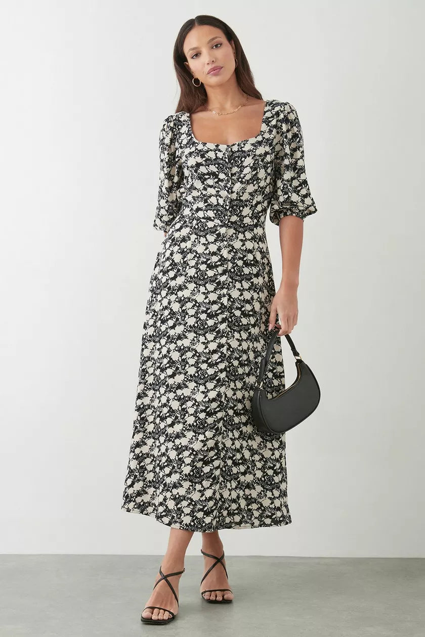 Strapless Women Dress with a Built - in Bra for Comfort and SupportTall Mono Ditsy Floral Button Through Midi Dress Strapless Women Dress with a Built - in Bra for Comfort and SupportTall Mono Ditsy Floral Button Through Midi Dress