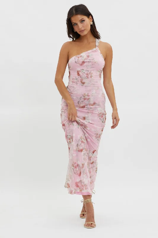 Printed Abstract Women Dress for a Modern and Artistic AppealTatum One-Shoulder Mesh Maxi Dress Pink Printed Abstract Women Dress for a Modern and Artistic AppealTatum One-Shoulder Mesh Maxi Dress Pink