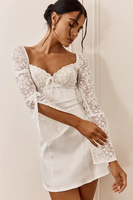 Sheath Women Dress with a Tailored Fit for a Professional LookTi Amo Lace Bust Long Sleeve Mini Dress White Sheath Women Dress with a Tailored Fit for a Professional LookTi Amo Lace Bust Long Sleeve Mini Dress White