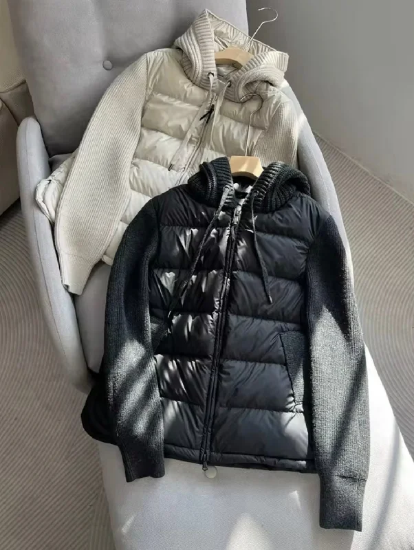 Women's pea coats in a plus - size fit for a flattering and warm winter coatUltimate Warmth: Women's Duck Down Jacket with Knitted Hood and Sleeves Women's pea coats in a plus - size fit for a flattering and warm winter coatUltimate Warmth: Women's Duck Down Jacket with Knitted Hood and Sleeves