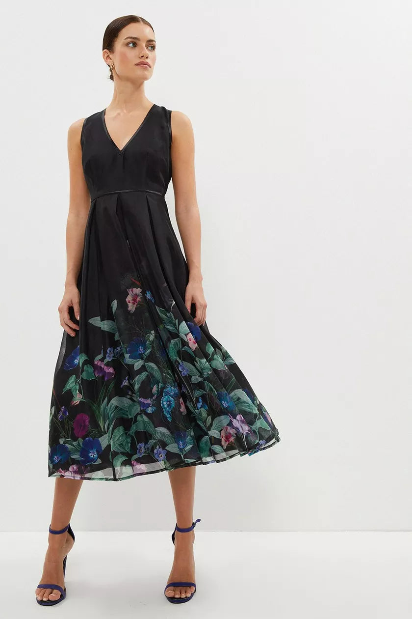 Halter Neck Women Dress to Show Off the Shoulders and NecklineV Neck Tipped Organza Midi Dress Halter Neck Women Dress to Show Off the Shoulders and NecklineV Neck Tipped Organza Midi Dress