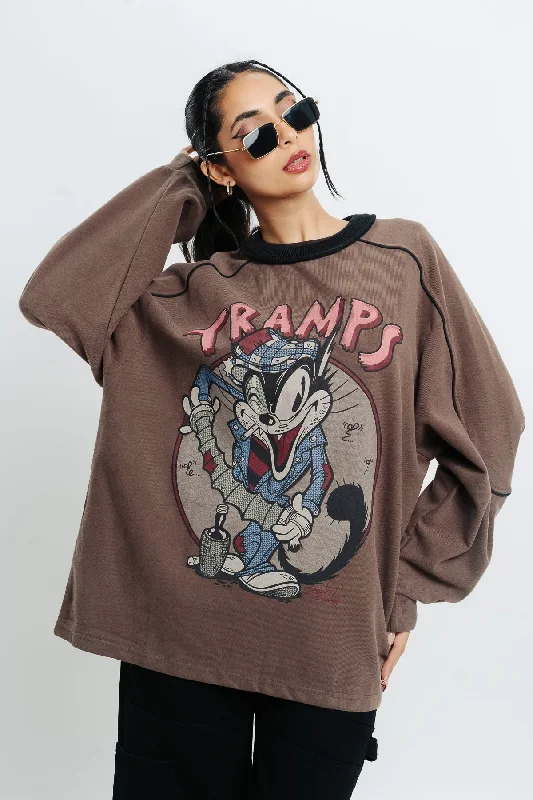 Women's trench coats with a removable belt for customizable stylingBrown Graphic Oversized Sweatshirt Women's trench coats with a removable belt for customizable stylingBrown Graphic Oversized Sweatshirt