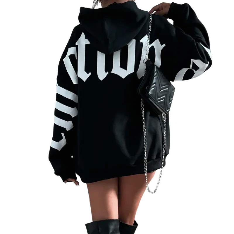 Women's fleece - lined hoodie with thumbholes for warmth in winterWomen's Gothic Letter Print Hoodie Women's fleece - lined hoodie with thumbholes for warmth in winterWomen's Gothic Letter Print Hoodie