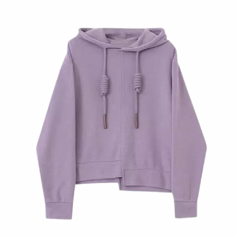 Women's oversized cropped hoodie with drawstrings for a trendy lookWomen's Purple Irregular Stitching Hoodie Women's oversized cropped hoodie with drawstrings for a trendy lookWomen's Purple Irregular Stitching Hoodie