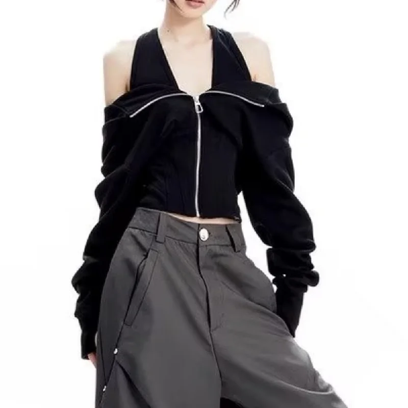 Women's sweatshirt with a mesh panel insert for breathability during workoutsWomen's Solid Color Halter Hoodie Women's sweatshirt with a mesh panel insert for breathability during workoutsWomen's Solid Color Halter Hoodie