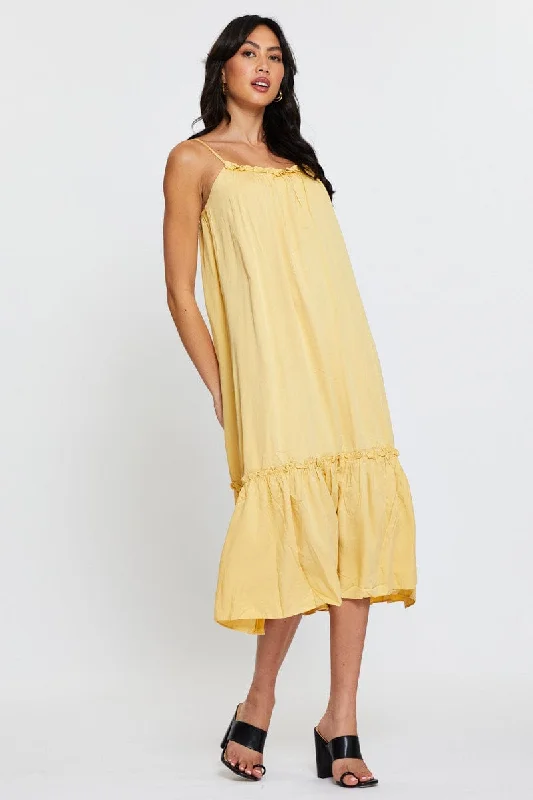 Mermaid - Style Women Dress with a Fitted Silhouette for Special OccasionsYellow A Line Dress Sleeveless Midi Mermaid - Style Women Dress with a Fitted Silhouette for Special OccasionsYellow A Line Dress Sleeveless Midi