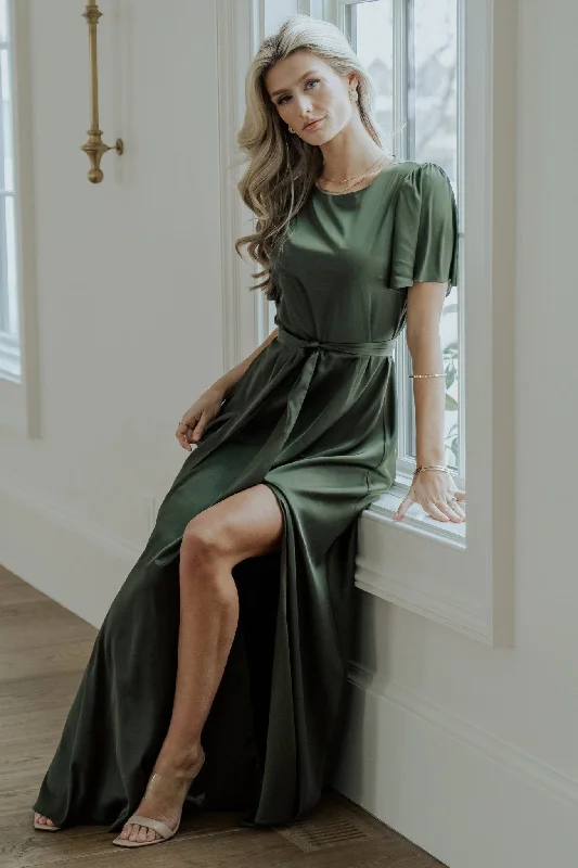 Agnes Satin Maxi Dress | Juniper Green