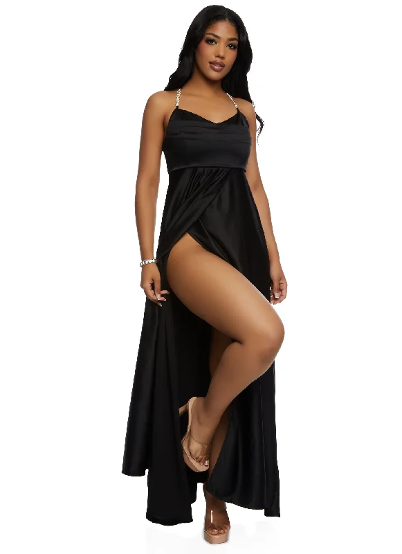 Cotton maxi dresses for a comfortable and everyday - wear optionHaute Monde Rhinestone Strap Satin Maxi Dress Cotton maxi dresses for a comfortable and everyday - wear optionHaute Monde Rhinestone Strap Satin Maxi Dress