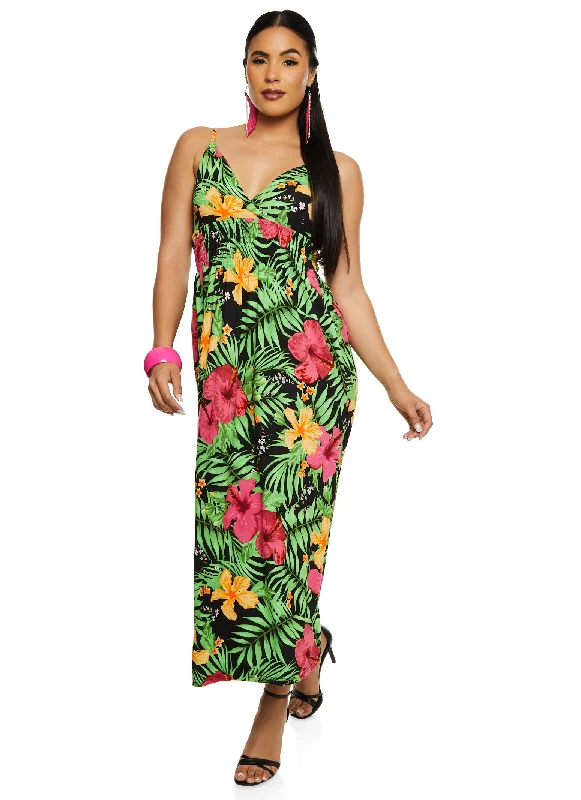 Maxi dresses with patchwork designs for a one - of - a - kind styleTropical Print Smocked Waist Sundress Maxi dresses with patchwork designs for a one - of - a - kind styleTropical Print Smocked Waist Sundress