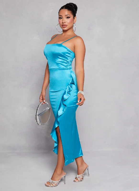 Cotton maxi dresses for a comfortable and everyday - wear optionAsymmetrical Ruffled Side Slit Maxi Dress Cotton maxi dresses for a comfortable and everyday - wear optionAsymmetrical Ruffled Side Slit Maxi Dress