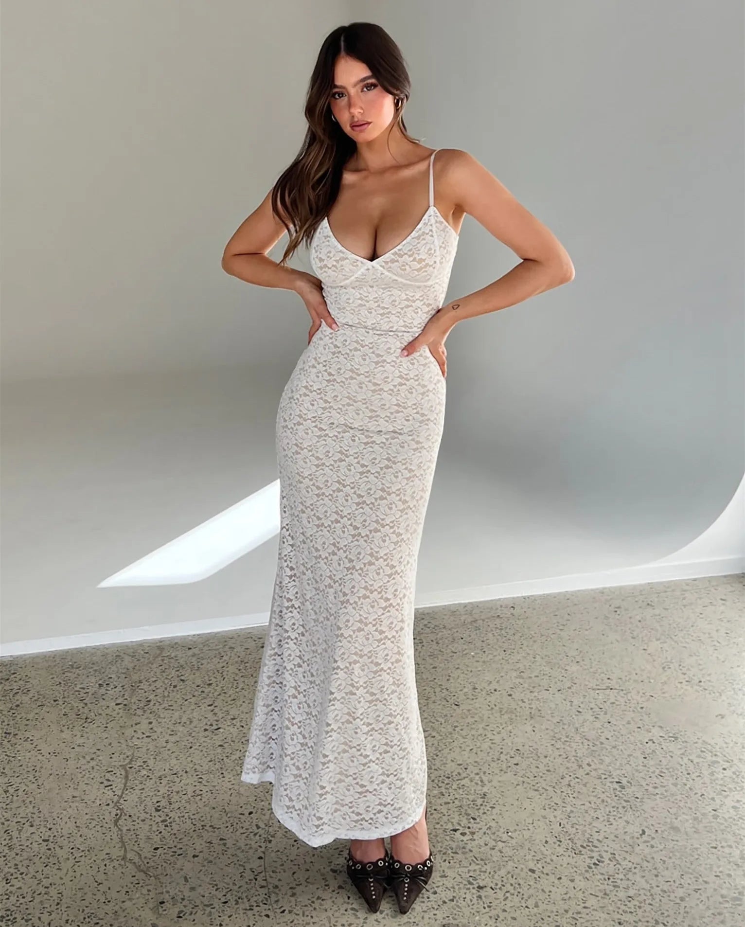 Maxi dresses with beaded embellishments for a fancy and luxurious eventFashionSierra - Women Floral Lace V Neck Summer Spaghetti Strap Sleeveless Party Maxi Dress