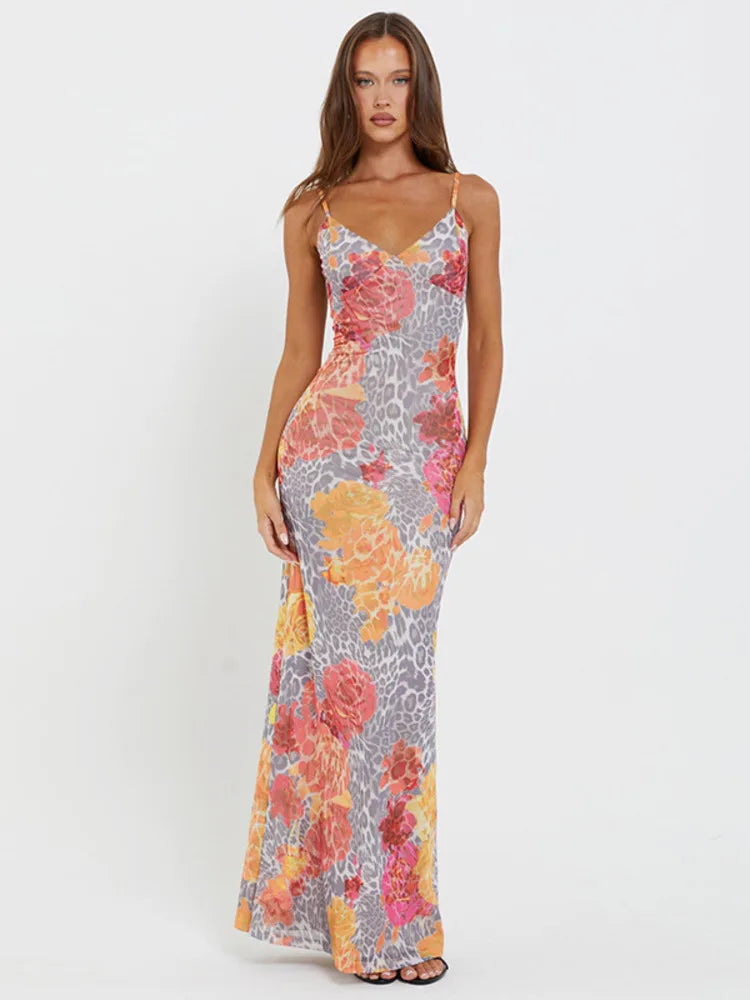 FashionSierra - Print Backless Sexy Maxi Dress Sleeveless Floral Dress