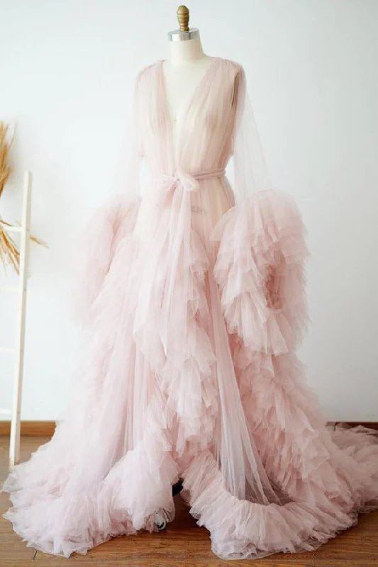 Custom See-through Ruffled Maternity Photoshoot Gown