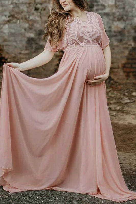 Fabulous Lace Half Sleeves Maternity Photoshoot Dress