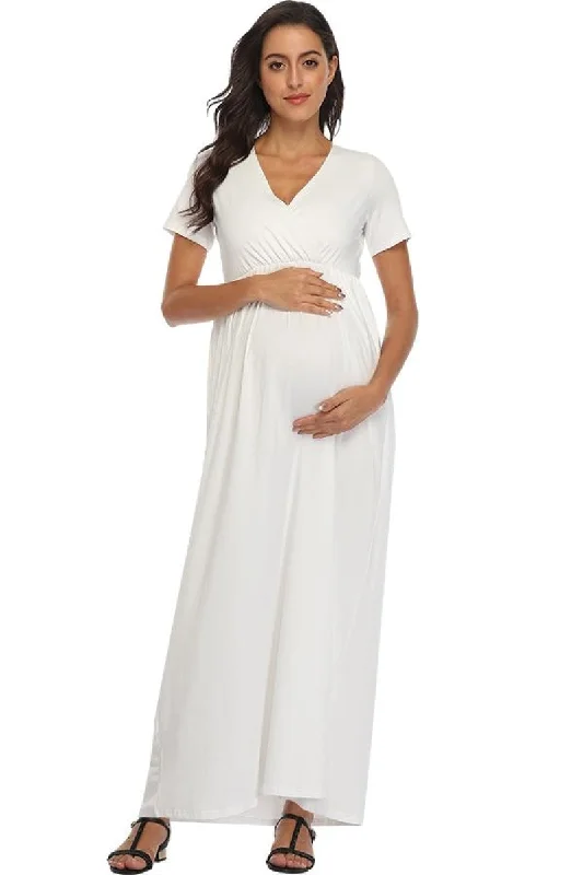 Frilled Waist V-neck Nursing Maternity Wrap Dress