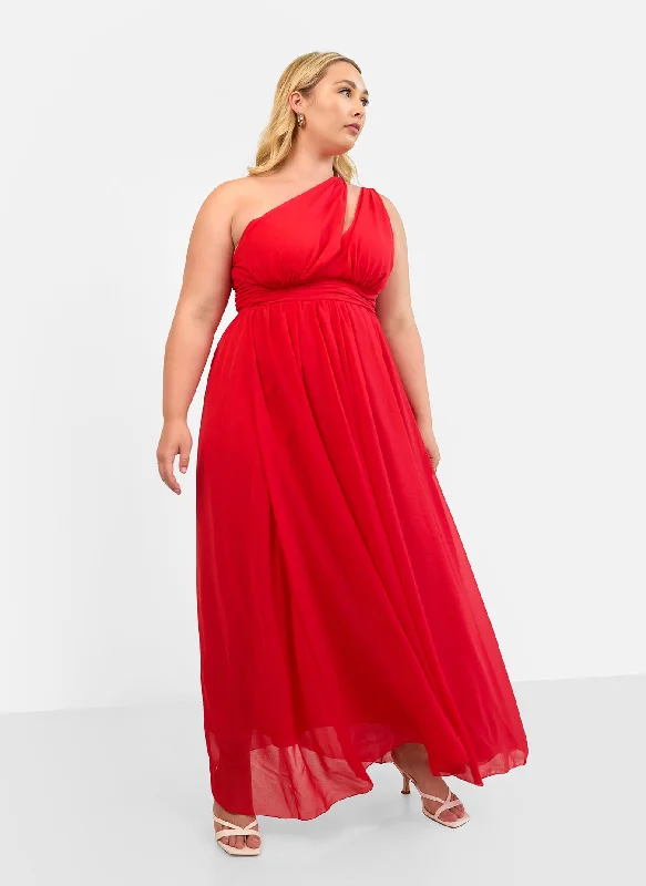 Maxi dresses with ribbed textures for a unique and tactile lookGeorgia Chiffon One Shoulder Maxi A Line Dress - Red Maxi dresses with ribbed textures for a unique and tactile lookGeorgia Chiffon One Shoulder Maxi A Line Dress - Red