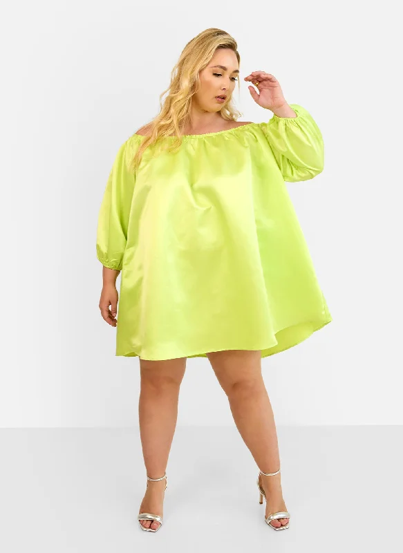 Sheer maxi dresses with lace overlays for a romantic touchGiulia Off Shoulder Mini Shift Dress - Lime Green Sheer maxi dresses with lace overlays for a romantic touchGiulia Off Shoulder Mini Shift Dress - Lime Green
