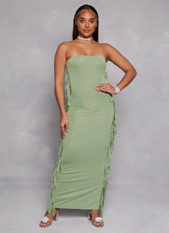 Cotton maxi dresses for a comfortable and everyday - wear optionDaisy Fringe Side Maxi Tube Dress Cotton maxi dresses for a comfortable and everyday - wear optionDaisy Fringe Side Maxi Tube Dress