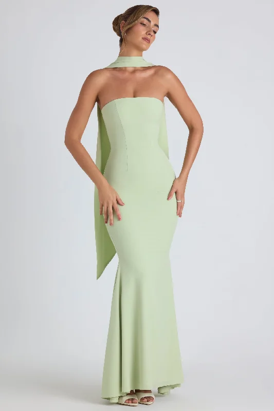 Floral print maxi dresses for summer garden partiesScarf-Detail Strapless Gown in Spring Green Floral print maxi dresses for summer garden partiesScarf-Detail Strapless Gown in Spring Green