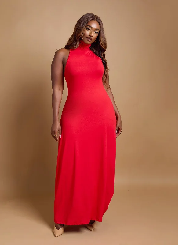 Kimmy Turtleneck Bodycon Maxi Dress - Red