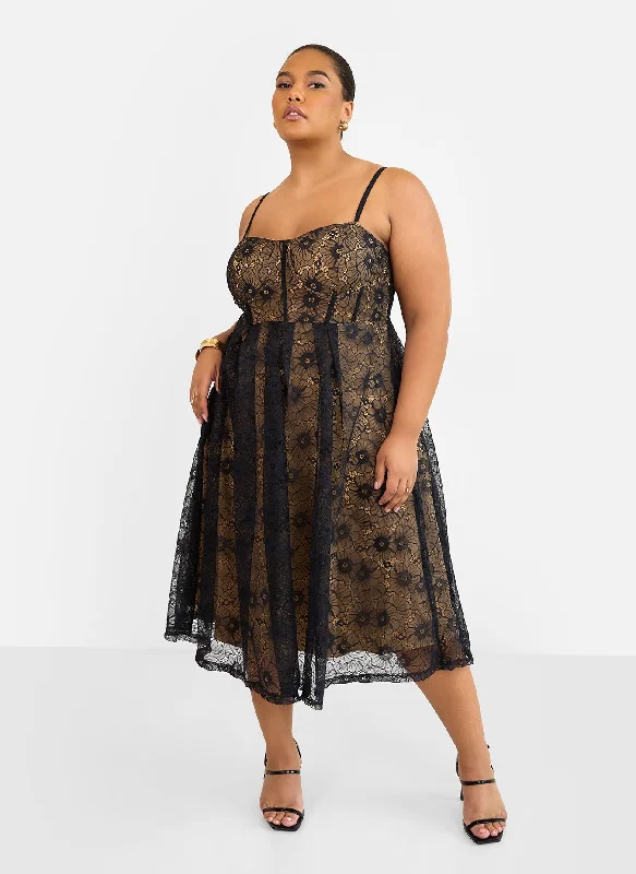 Maxi dresses with an asymmetric hem for a fashion - forward and eye - catching designLorelei Lace Overlay Midi A Line Dress - Black Maxi dresses with an asymmetric hem for a fashion - forward and eye - catching designLorelei Lace Overlay Midi A Line Dress - Black