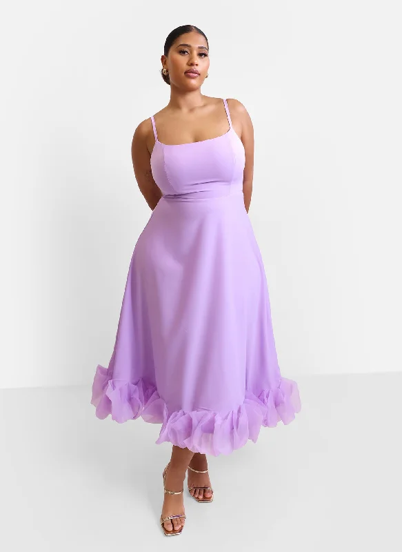 Maxi dresses with patchwork designs for a one - of - a - kind styleMargot Ruffle Hem Midi A Line Dress - Lilac Maxi dresses with patchwork designs for a one - of - a - kind styleMargot Ruffle Hem Midi A Line Dress - Lilac