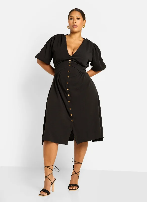Metallic maxi dresses for a glamorous New Year's Eve partyNila Button Detail Skater Midi Dress - Black Metallic maxi dresses for a glamorous New Year's Eve partyNila Button Detail Skater Midi Dress - Black