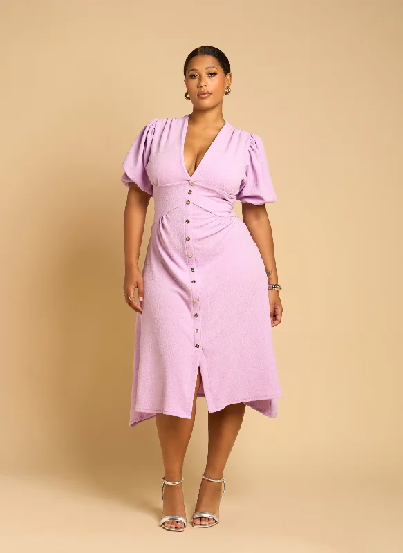 Maxi dresses with a ruffled neckline for a charming lookNila Button Detail Skater Midi Dress - Lilac Maxi dresses with a ruffled neckline for a charming lookNila Button Detail Skater Midi Dress - Lilac