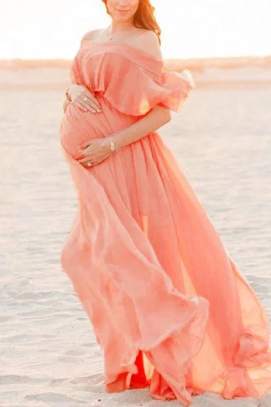 Off-the-shoulder Loose Photoshoot Maternity Dress