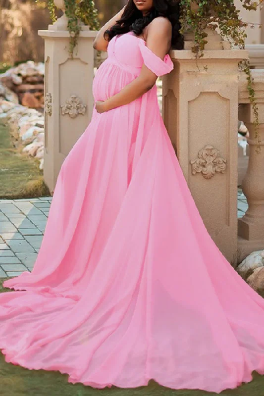 Off-the-shoulder Sweetheart See-through Beach Maternity Gown