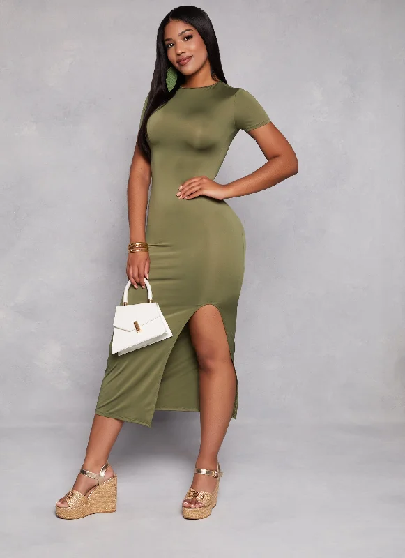 Sequined maxi dresses for formal evening galasHigh Neck T Shirt Maxi Dress