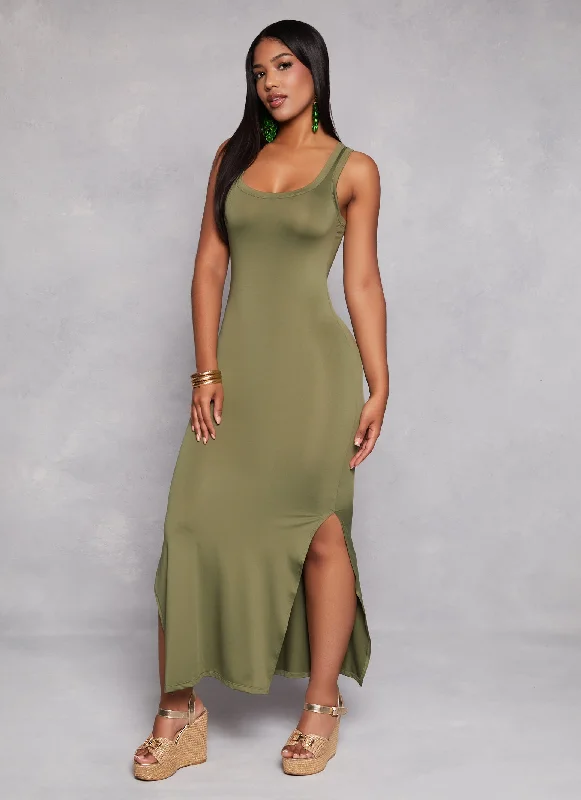Plaid maxi dresses for fall fashion eventsSolid Racerback Maxi Tank Dress