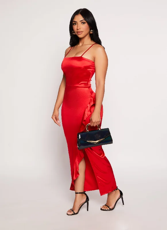 Asymmetrical Ruffled Side Slit Maxi Dress