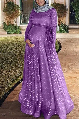 Scoop Double Layered Maternity Long Dress