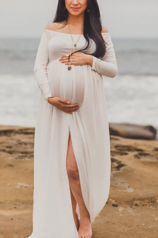 Sexy Off-the-shoulder High Slit Maternity Photoshoot Gown