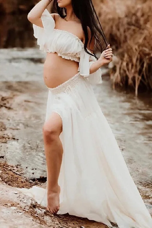 Sexy Off-the-shoulder Two-piece Chiffon Maternity Photoshoot Dress