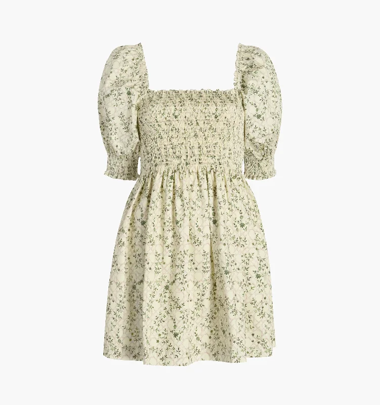 The Athena Nap Dress - Yellow Basketweave Vine Cotton Sateen