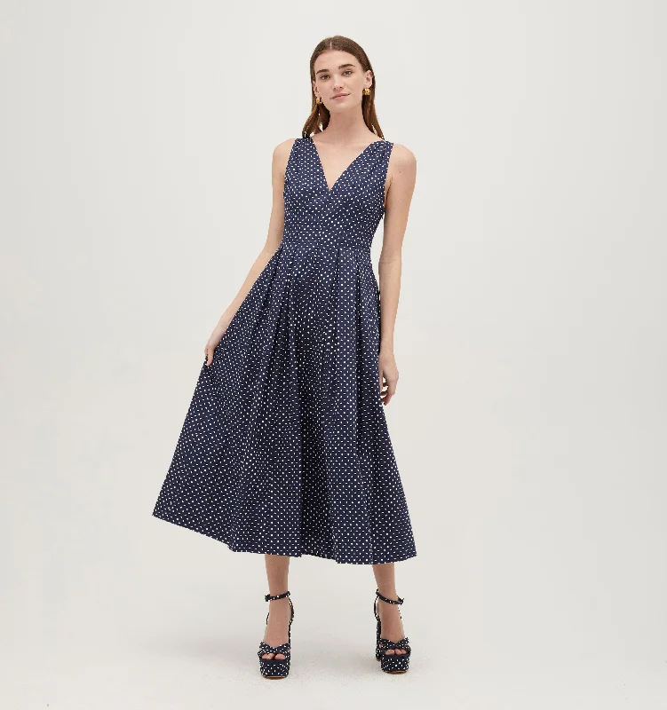 Maxi dresses with geometric prints for a contemporary aestheticThe Jacqueline Dress - Navy Polka Dot Cotton Sateen Maxi dresses with geometric prints for a contemporary aestheticThe Jacqueline Dress - Navy Polka Dot Cotton Sateen