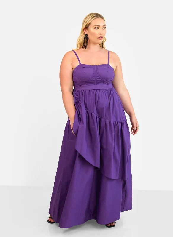 Maxi dresses with a gathered skirt for a voluminous and dramatic effectViolette Poplin Corset Ruffle Maxi A Line Dress - Plum Maxi dresses with a gathered skirt for a voluminous and dramatic effectViolette Poplin Corset Ruffle Maxi A Line Dress - Plum