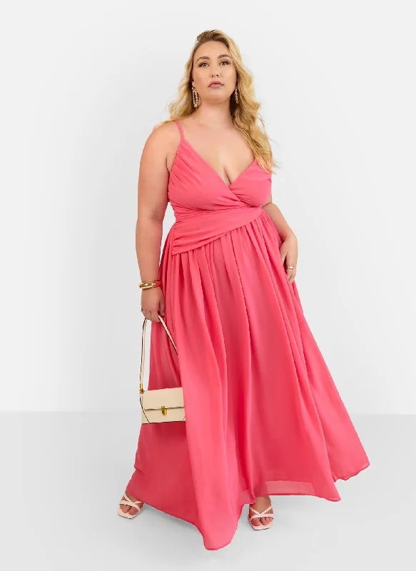 Maxi dresses with cold - shoulder cutouts for a trendy lookVittoria Chiffon Drape Maxi A Line Dress - Coral Pink Maxi dresses with cold - shoulder cutouts for a trendy lookVittoria Chiffon Drape Maxi A Line Dress - Coral Pink