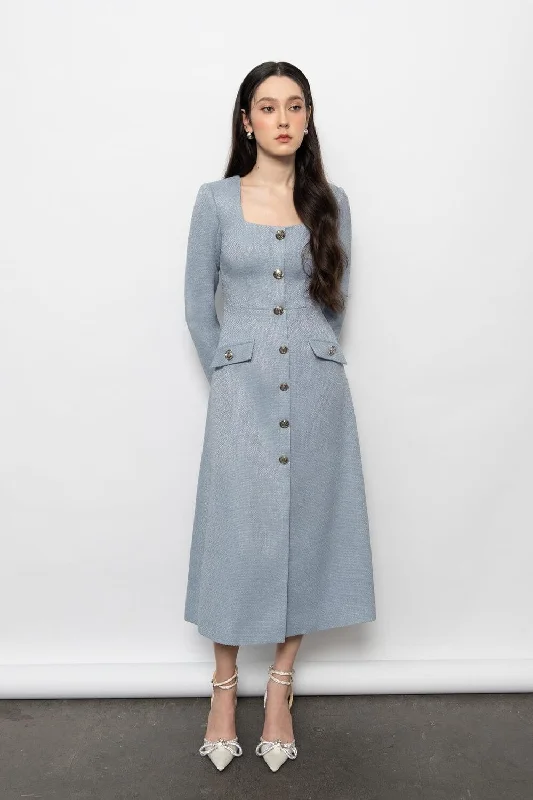 Midi dresses with geometric cutouts for a contemporary and edgy lookAbigail A-line Square Neck Tweed Midi Dress Midi dresses with geometric cutouts for a contemporary and edgy lookAbigail A-line Square Neck Tweed Midi Dress