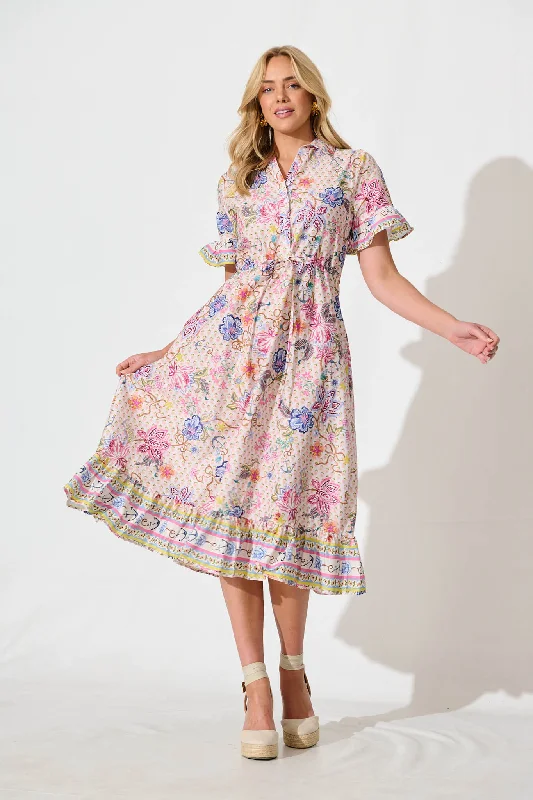 Aiken Midi Dress in Multi Floral Cotton