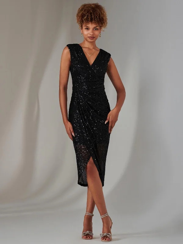 A - line midi dresses with floral prints for spring brunchesAisla Ruched Sequin Bodycon Dress, Black A - line midi dresses with floral prints for spring brunchesAisla Ruched Sequin Bodycon Dress, Black