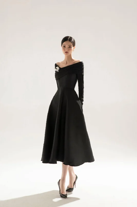 Maxi - inspired midi dresses with flowing fabrics for a beachy vibeAldona Fit and Flare Long Sleeved Taffeta Midi Dress Maxi - inspired midi dresses with flowing fabrics for a beachy vibeAldona Fit and Flare Long Sleeved Taffeta Midi Dress