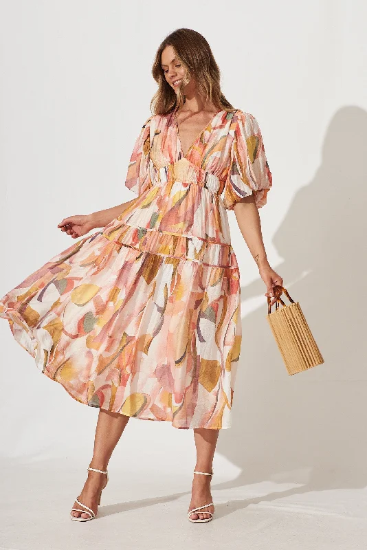 Midi dresses with ruffled hems for a romantic date nightAmalie Midi Dress In White With Multi Floral Midi dresses with ruffled hems for a romantic date nightAmalie Midi Dress In White With Multi Floral