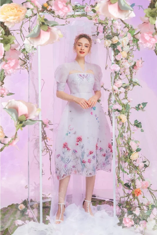 Midi dresses with animal prints for a bold and confident appearanceAngela Fit and Flare Puffy Sleeved Silk Organza Midi Dress Midi dresses with animal prints for a bold and confident appearanceAngela Fit and Flare Puffy Sleeved Silk Organza Midi Dress