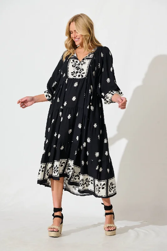 Midi dresses with polka dot prints for a playful summer outfitBarrymore Midi Smock Dress in Black with Cream Print Midi dresses with polka dot prints for a playful summer outfitBarrymore Midi Smock Dress in Black with Cream Print
