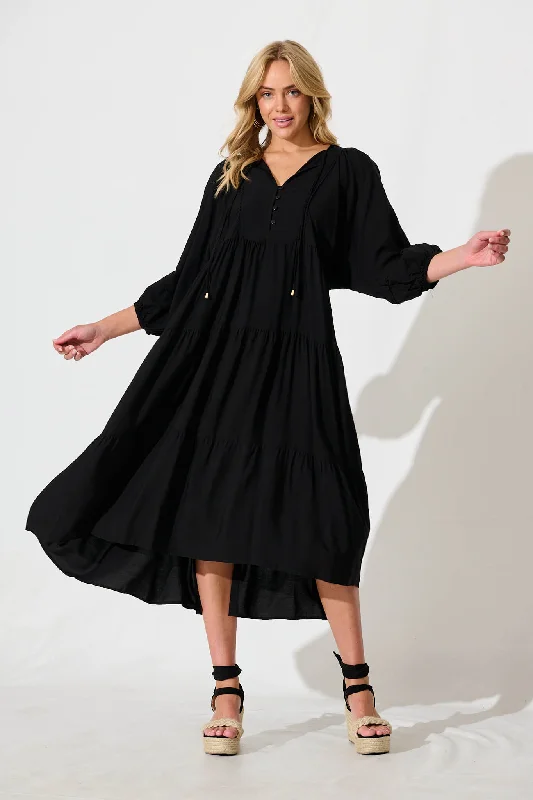 Barrymore Midi Smock Dress in Black