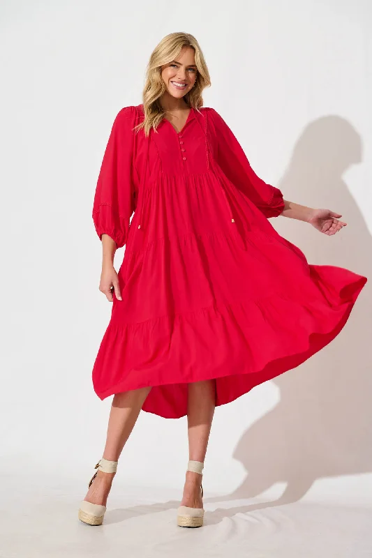 Barrymore Midi Smock Dress in Red