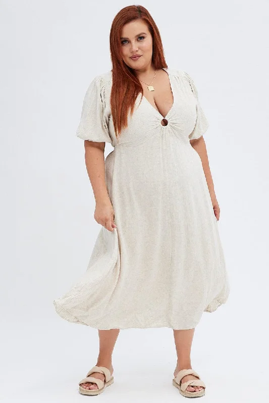 Midi dresses with pom - pom trims for a playful and festive lookBeige Midi Dress Ring Linen Blend Midi dresses with pom - pom trims for a playful and festive lookBeige Midi Dress Ring Linen Blend